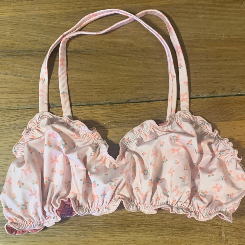 Kitty and Vibe Pink floral Bikini Top D